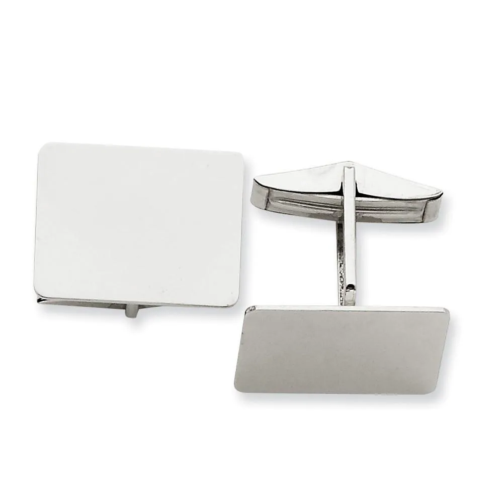 14k White Gold Rectangular Design Cuff Links