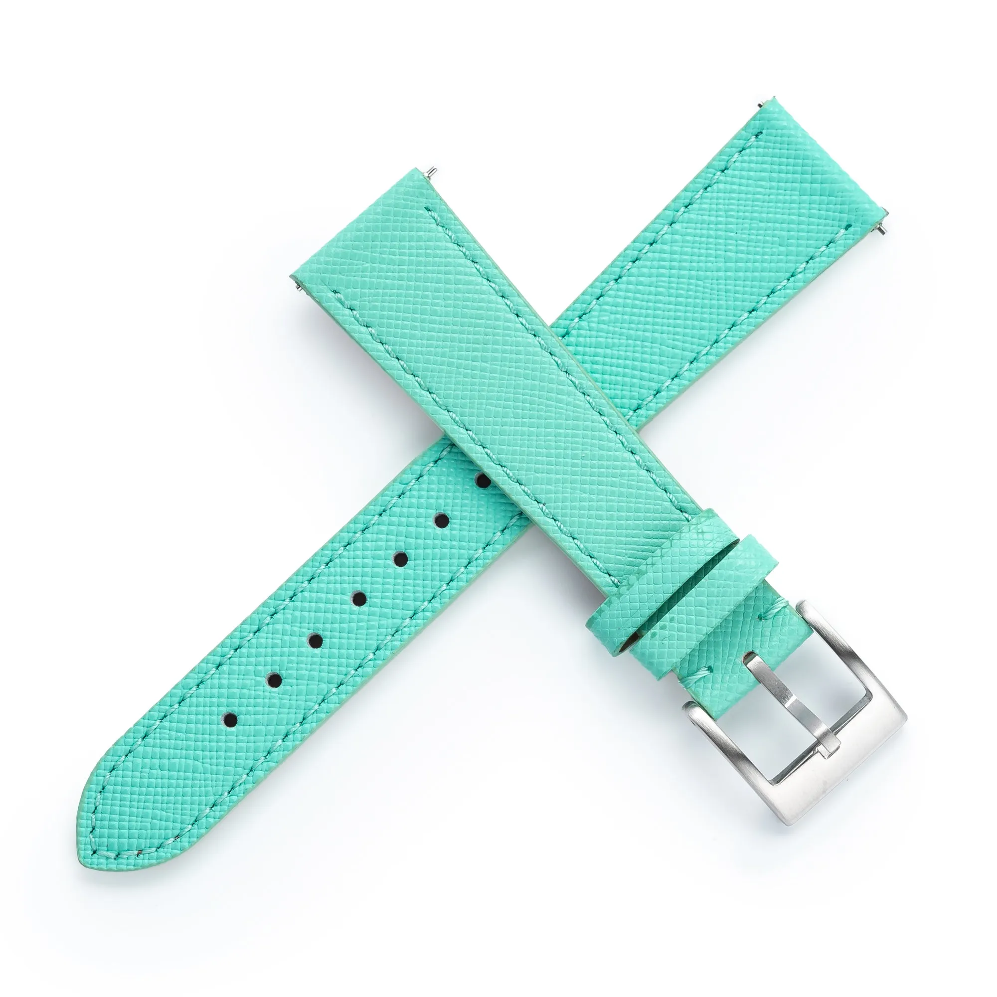 18mm 20mm 22mm Quick Release Tapered Saffiano Leather Watch Strap - Mint Green