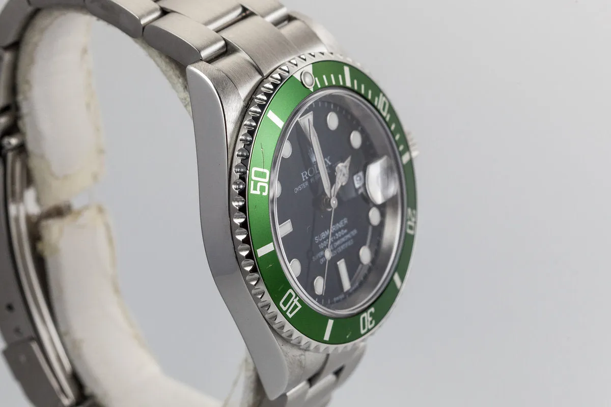 2003 Rolex Submariner 16610LV with Flat 4 Green Bezel and Rolex Service Papers