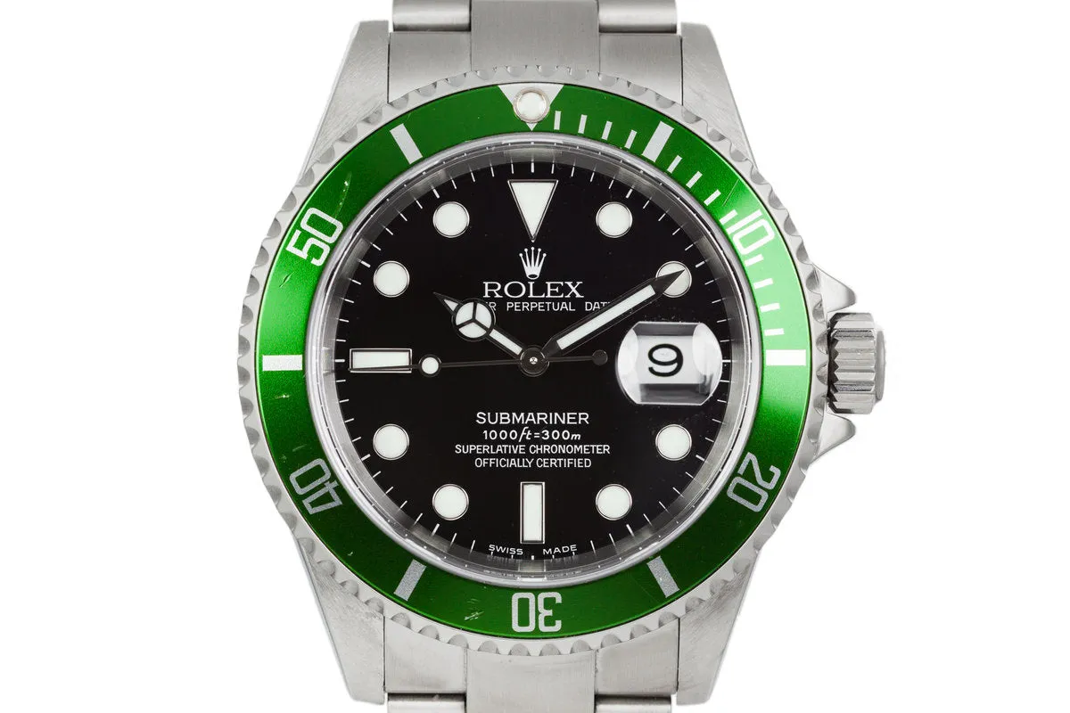 2003 Rolex Submariner 16610LV with Flat 4 Green Bezel and Rolex Service Papers