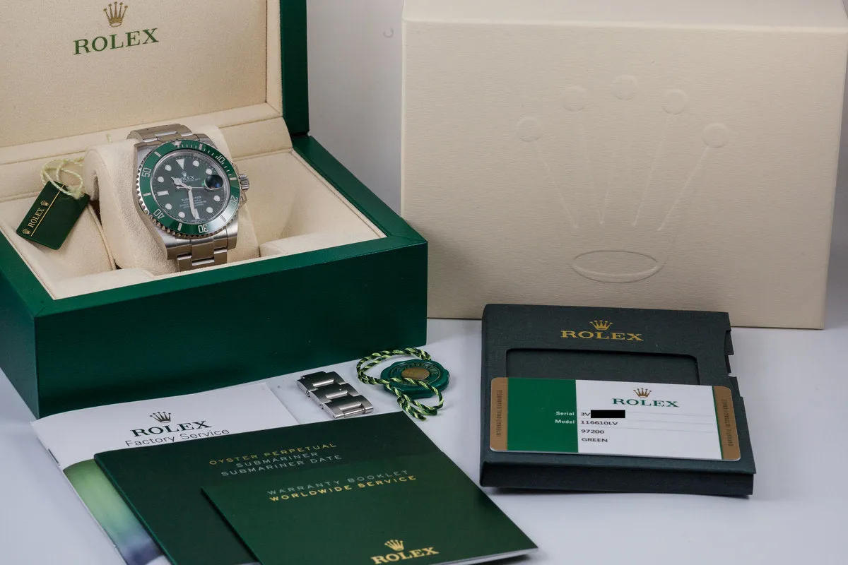 2016 Rolex Green Submariner 116610LV with Box and Papers