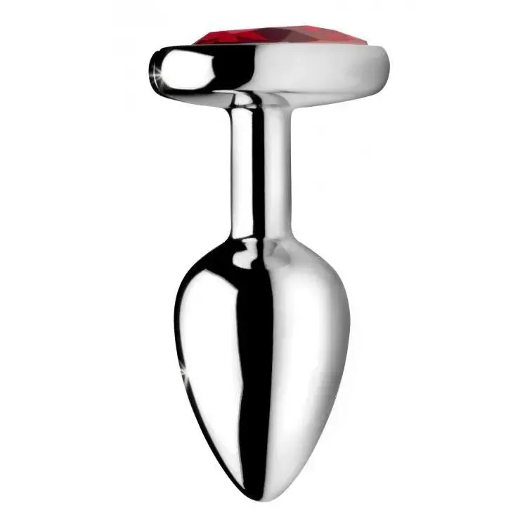 3.6-inch Stainless Steel Silver Medium Anal Plug with Red Heart Gem