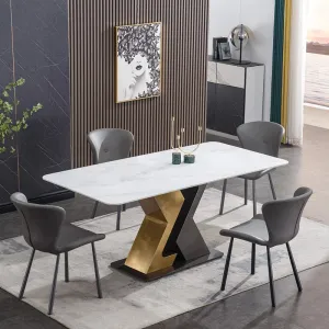 71"Modern White Glossy Sintered Stone Dining Table