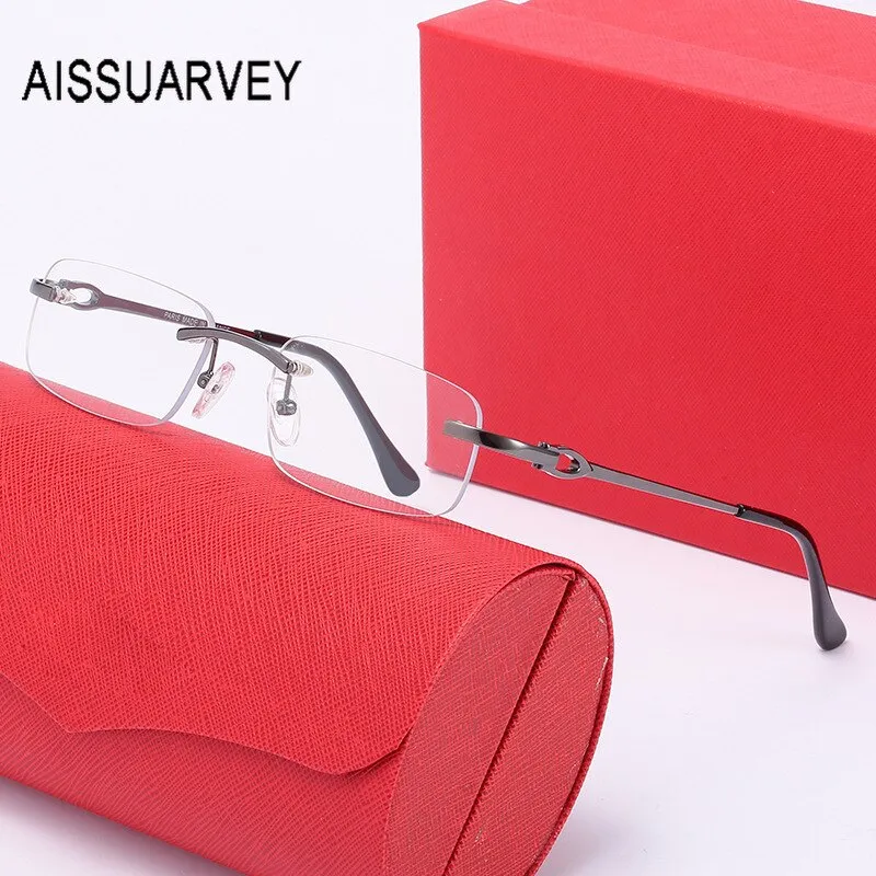 Aissuarvey Rimless Alloy Rectangular Lens Frame Men's Eyeglasses 3603466