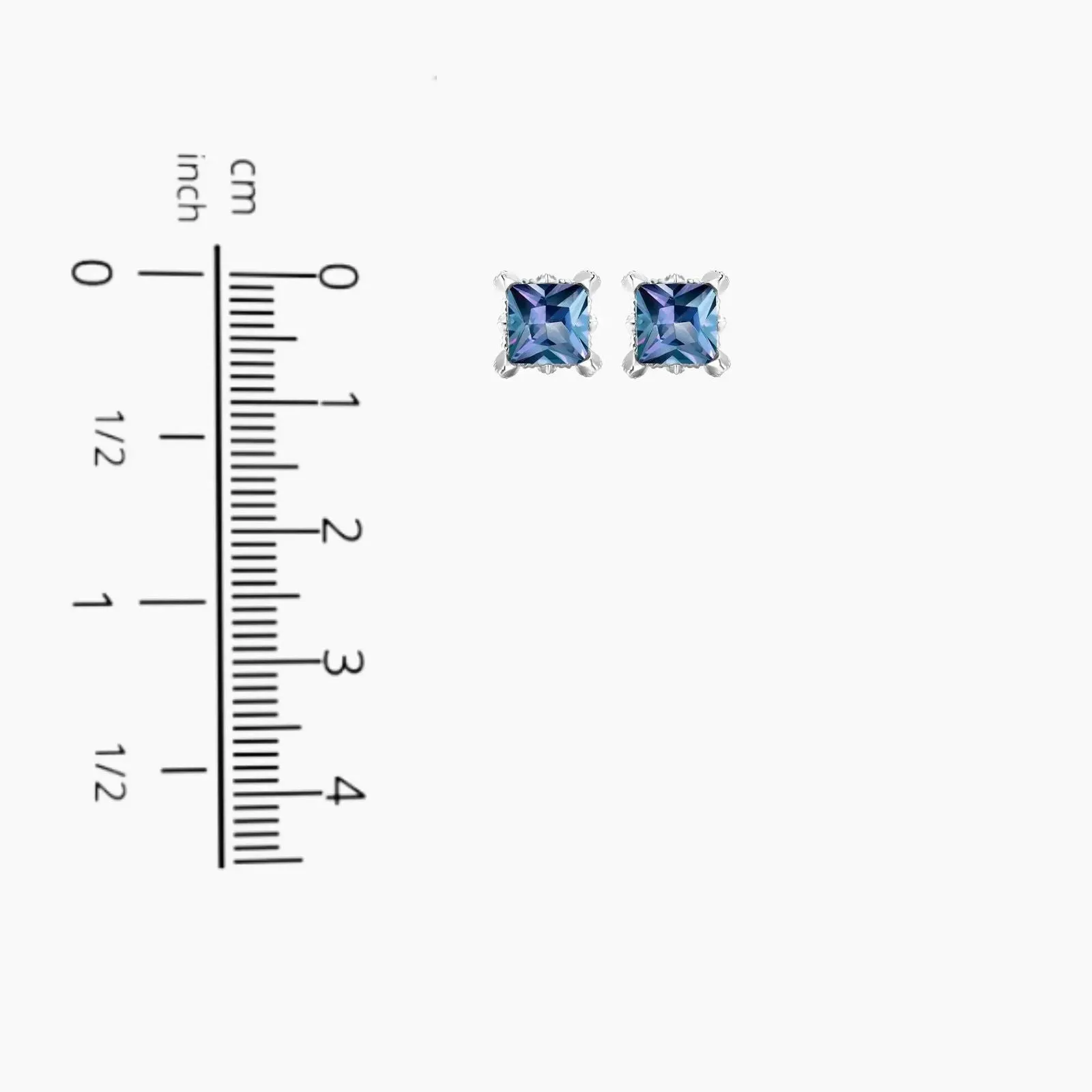 Alexandrite Princess Cut Stud Earrings - Sterling Silver | Irosk ® | June Birthstone