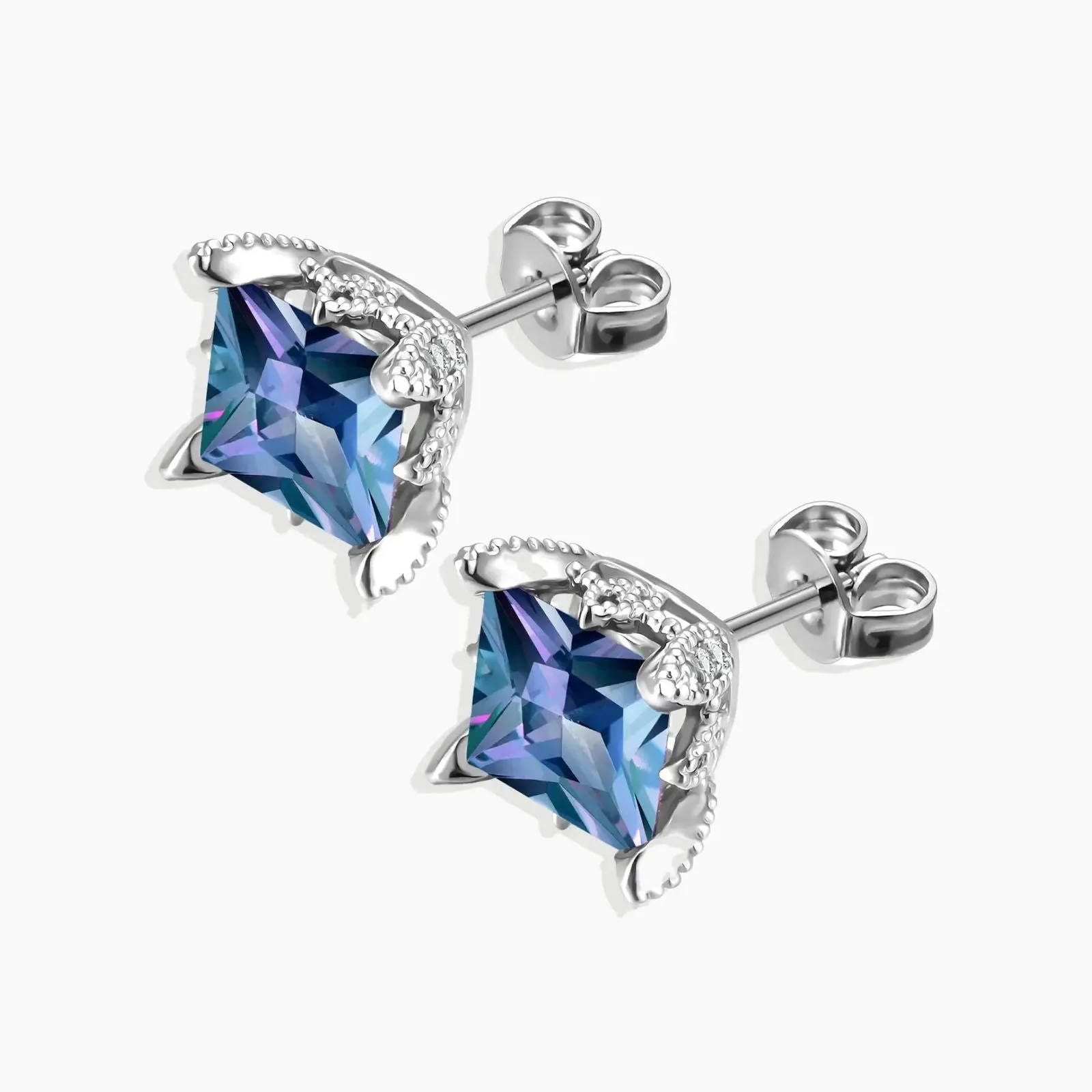 Alexandrite Princess Cut Stud Earrings - Sterling Silver | Irosk ® | June Birthstone