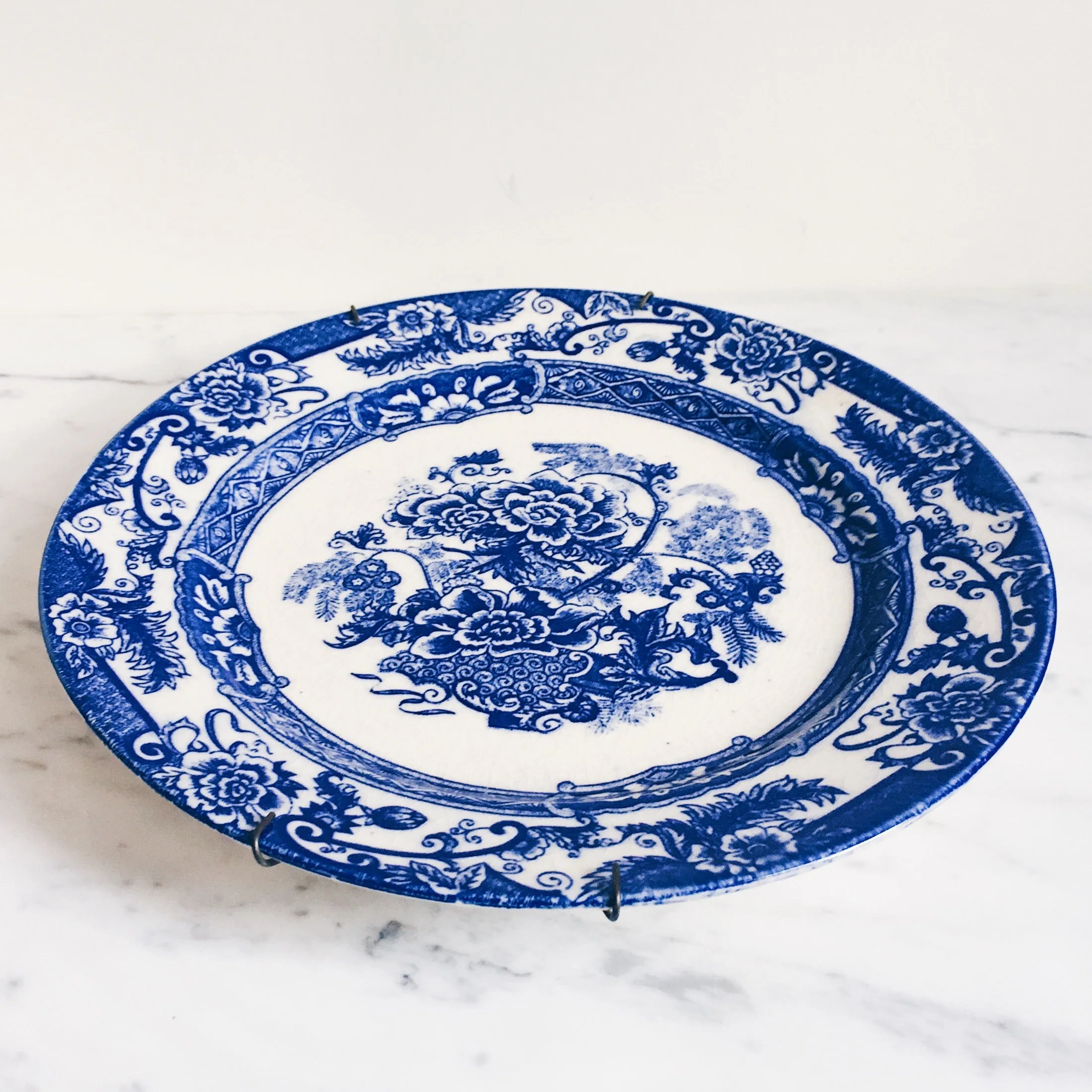 Antique YS Japan Peony Blue & White Platter