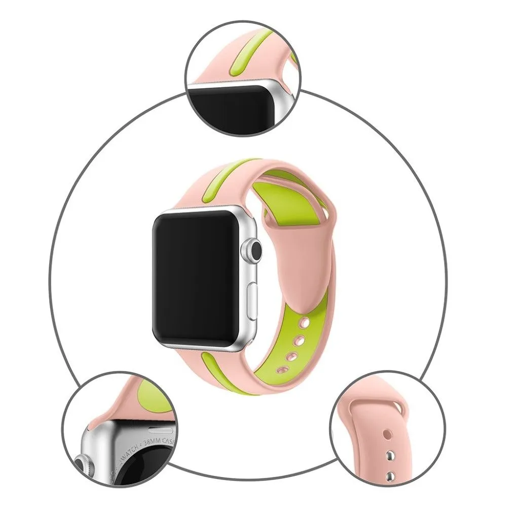 Apple Watch 38mm two-tone soft silicone watchband - Pink   Green