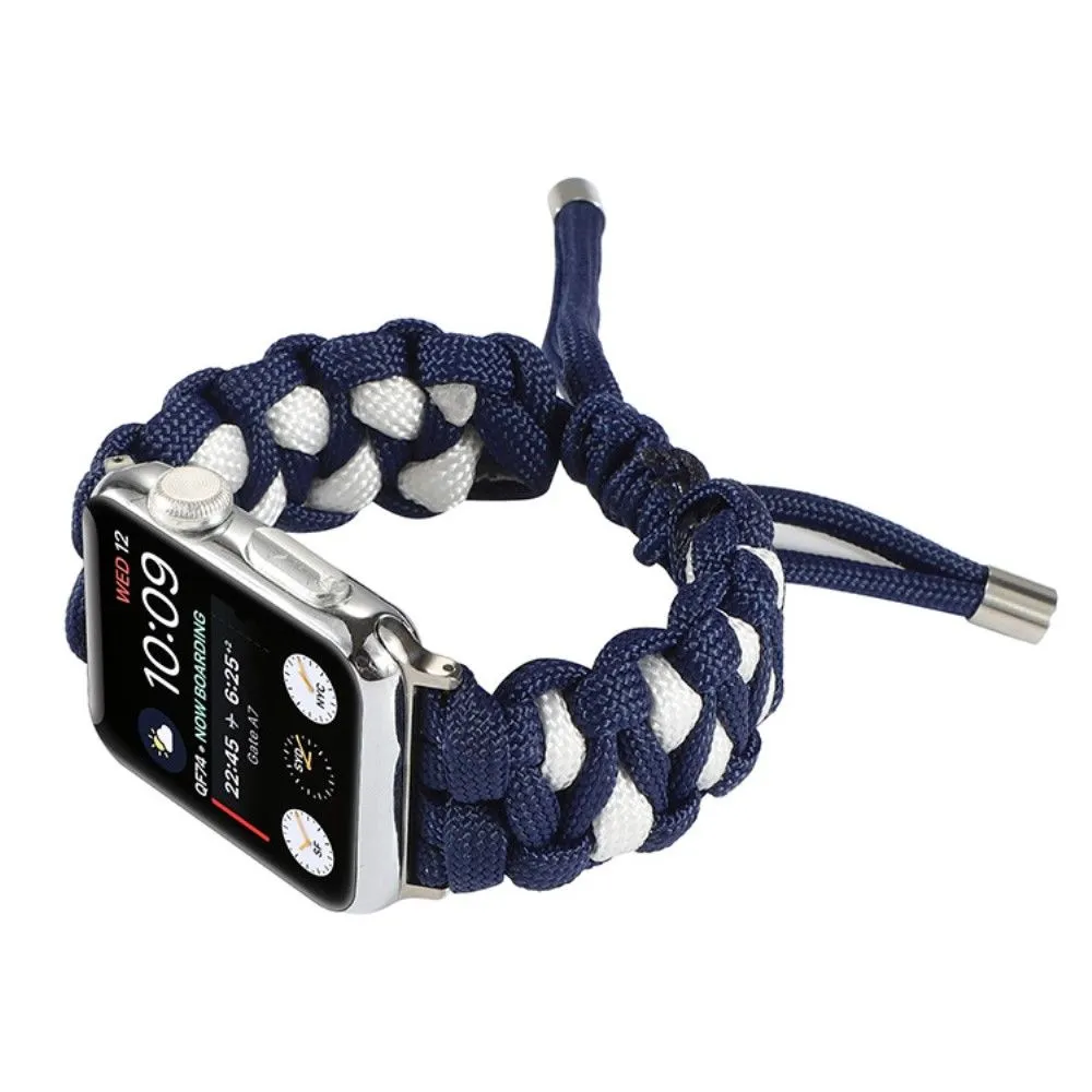 Apple Watch (45mm) unique nylon watch strap - Dark Blue / White