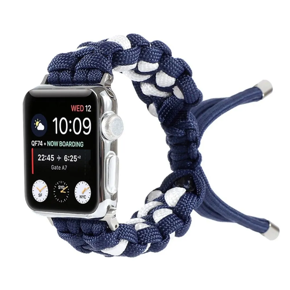 Apple Watch (45mm) unique nylon watch strap - Dark Blue / White