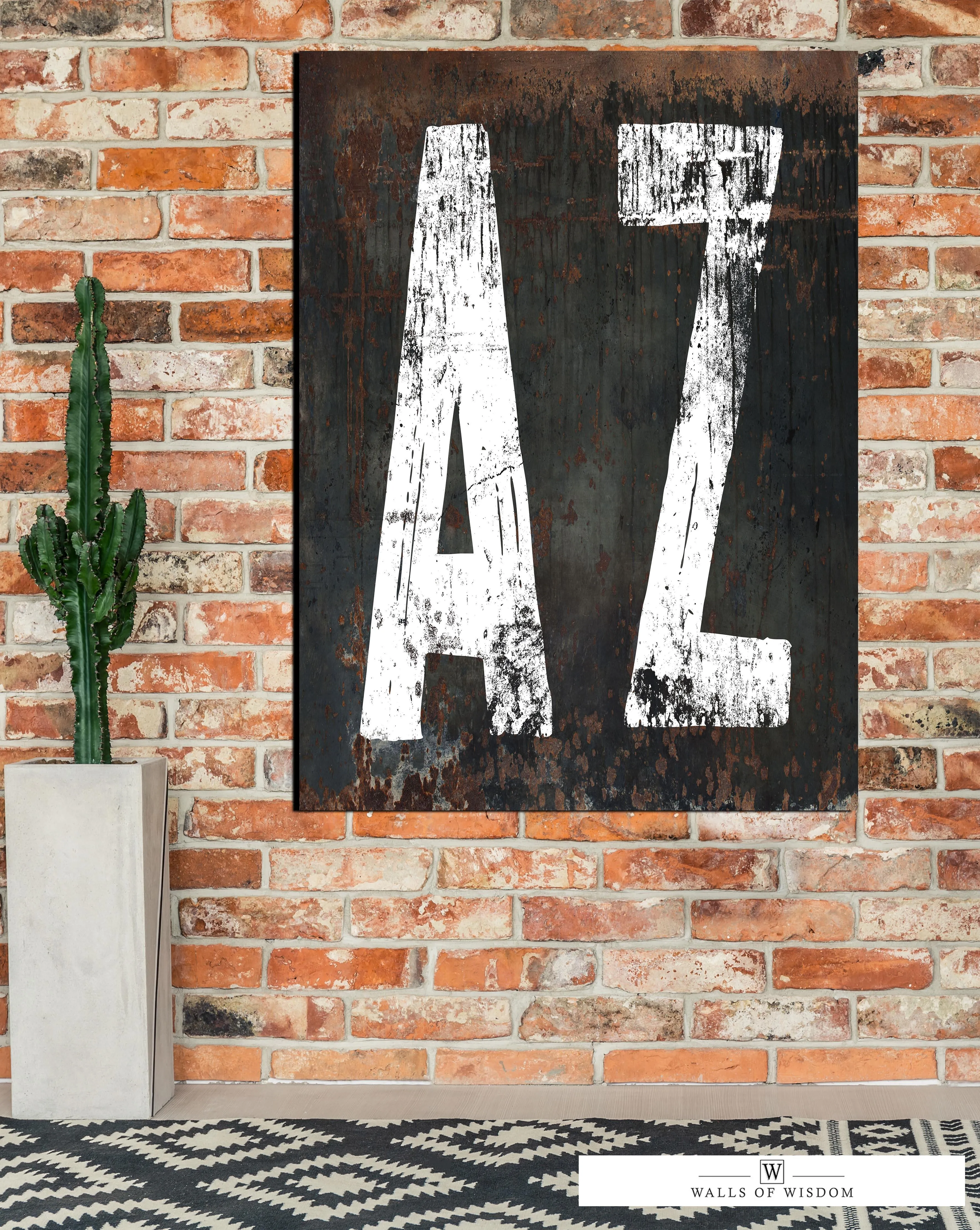 Arizona Home State Western Canvas Wall Art - Rustic Southwest Style  AZ State Sign Typographic Art Print