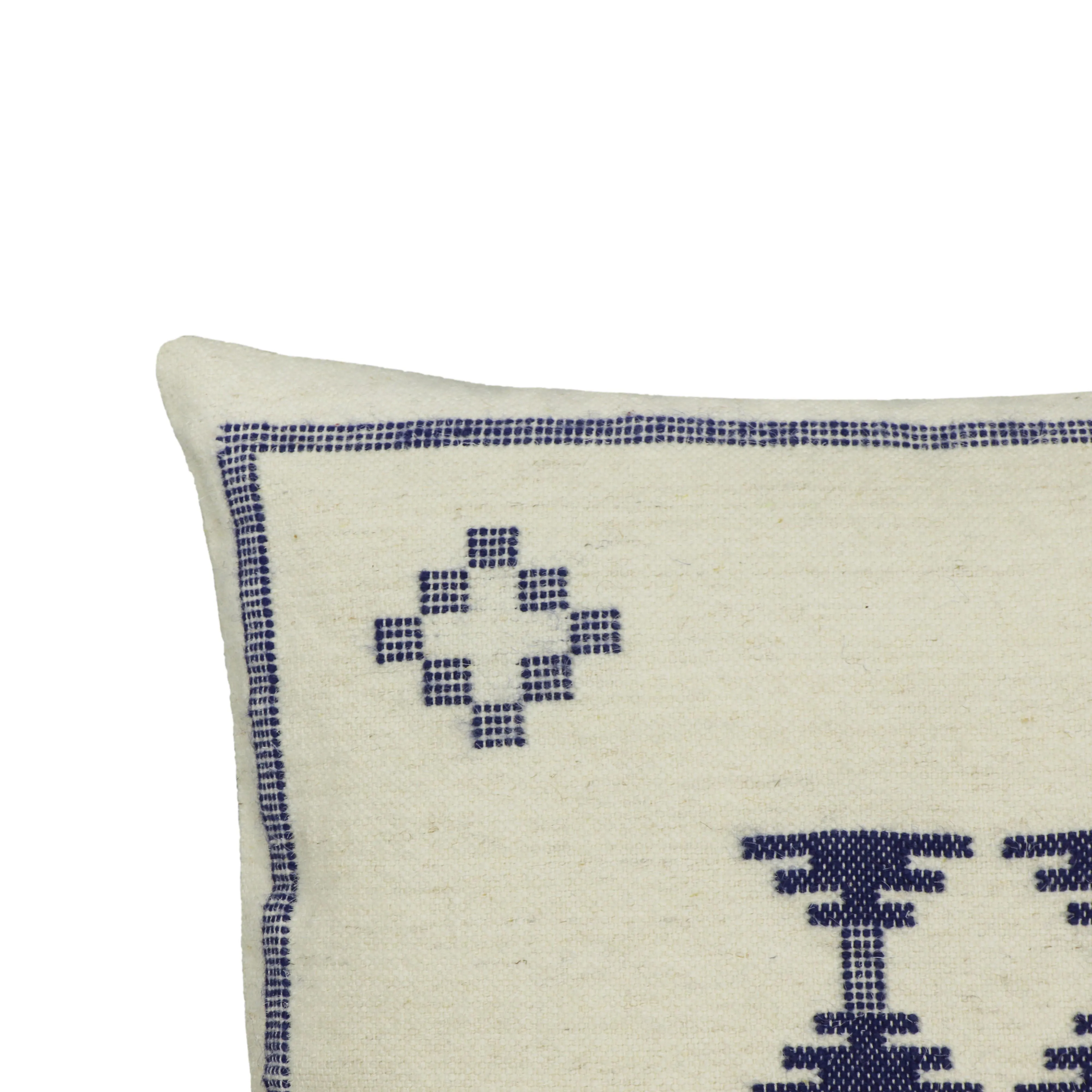 Aztec Cream & Indigo Wool 20" Square Accent Cushion