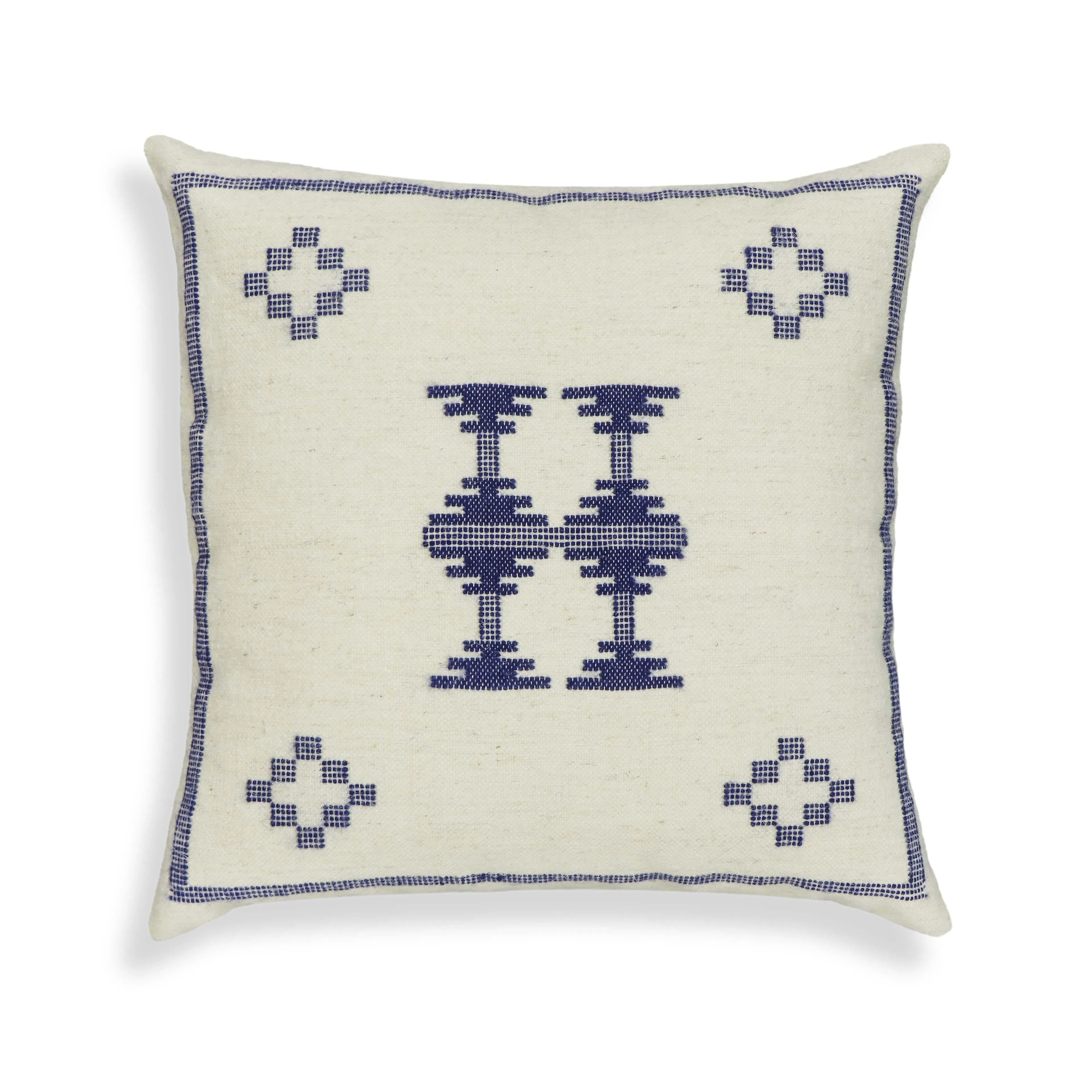 Aztec Cream & Indigo Wool 20" Square Accent Cushion