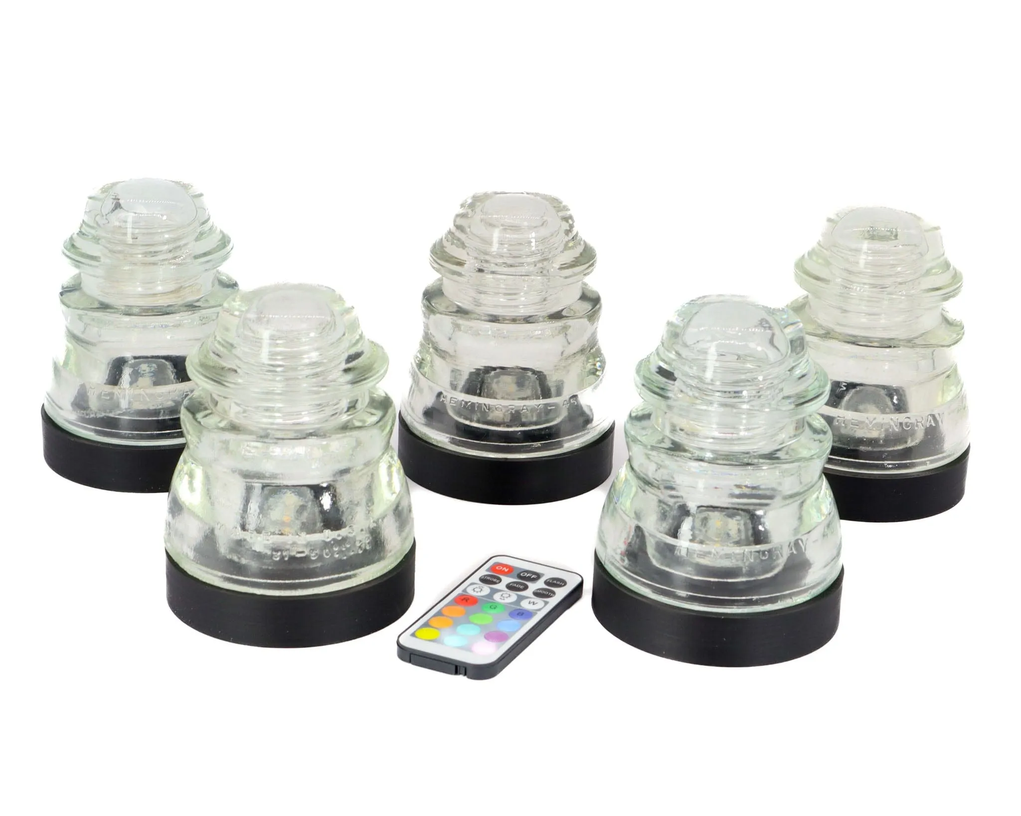 Battery Powered Lamp Base Set With Remote for "Hemingray-40, -42, -45" Glass Insulators