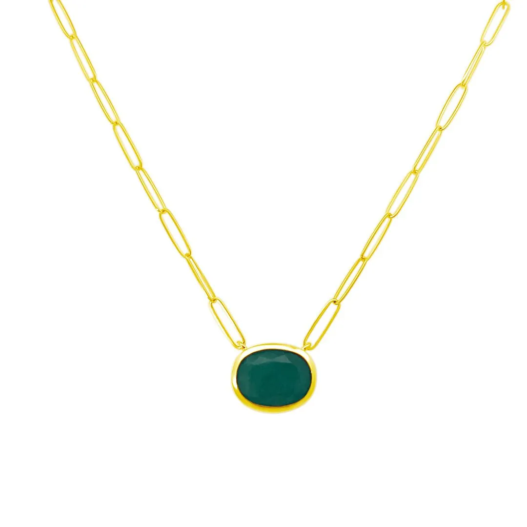 Bezel Set Oval Cut Emerald Paper Clip Necklace