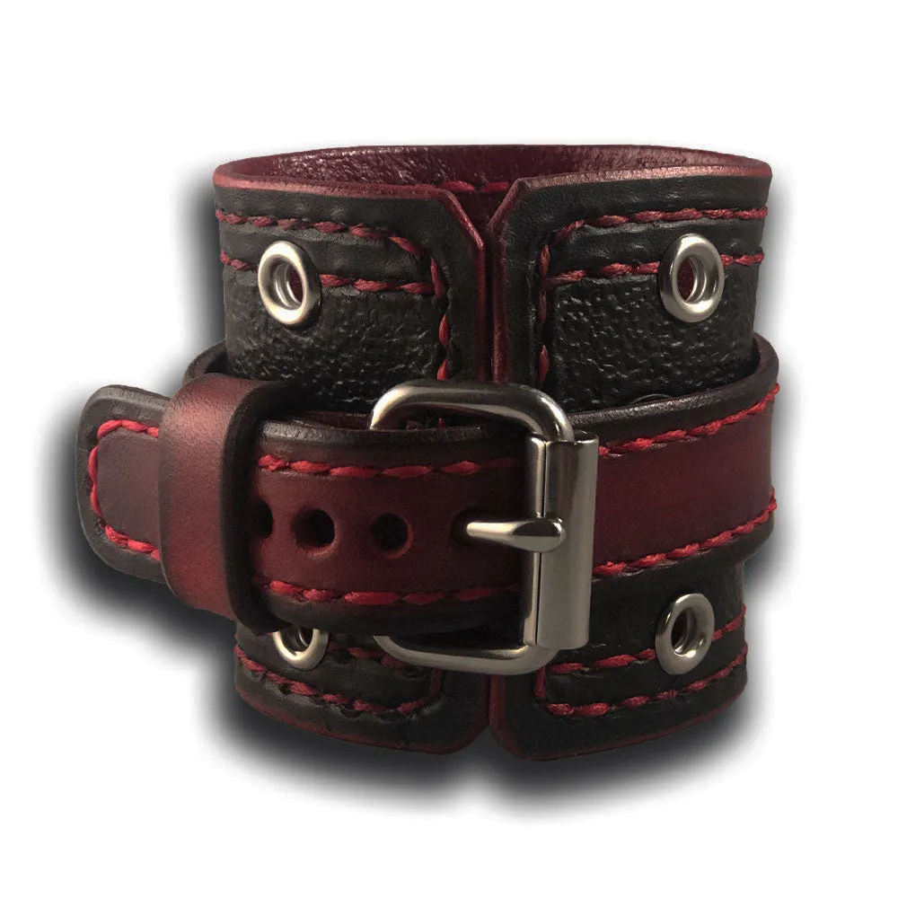 Black & Red Apple Leather Cuff Band with Stainless Eyelets