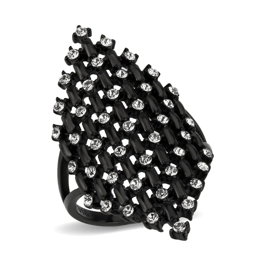 Black Stainless Steel Ring with Top Grade Crystal in Clear for Women Style TK3750