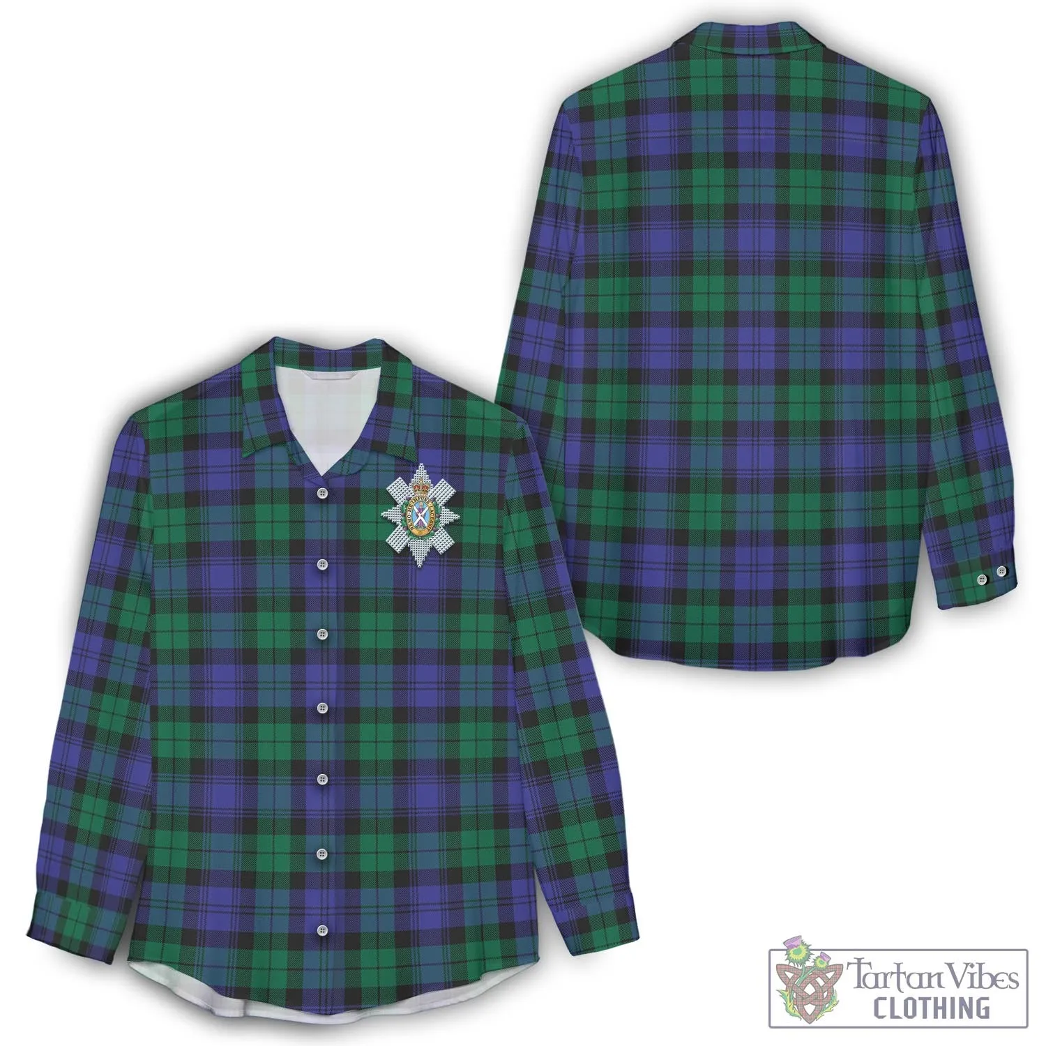 Black Watch Modern Tartan Women's Casual Shirt with Family Crest