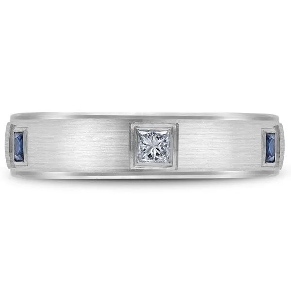 Bleu Royale Blue Sapphire & Diamond Princess Cut Eternity Wedding Band