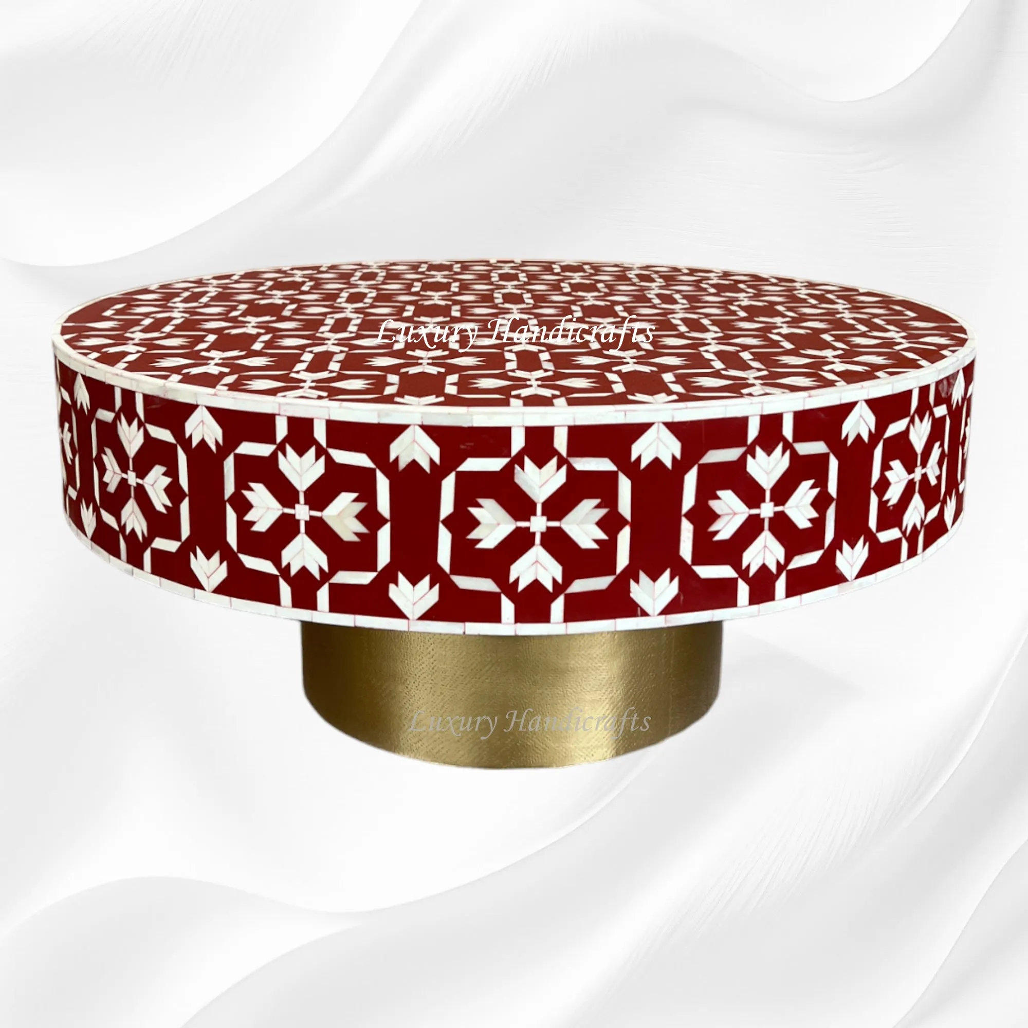 Bone Inlay Lotus Coffee Table Dark Red | Bone Inlay Tables