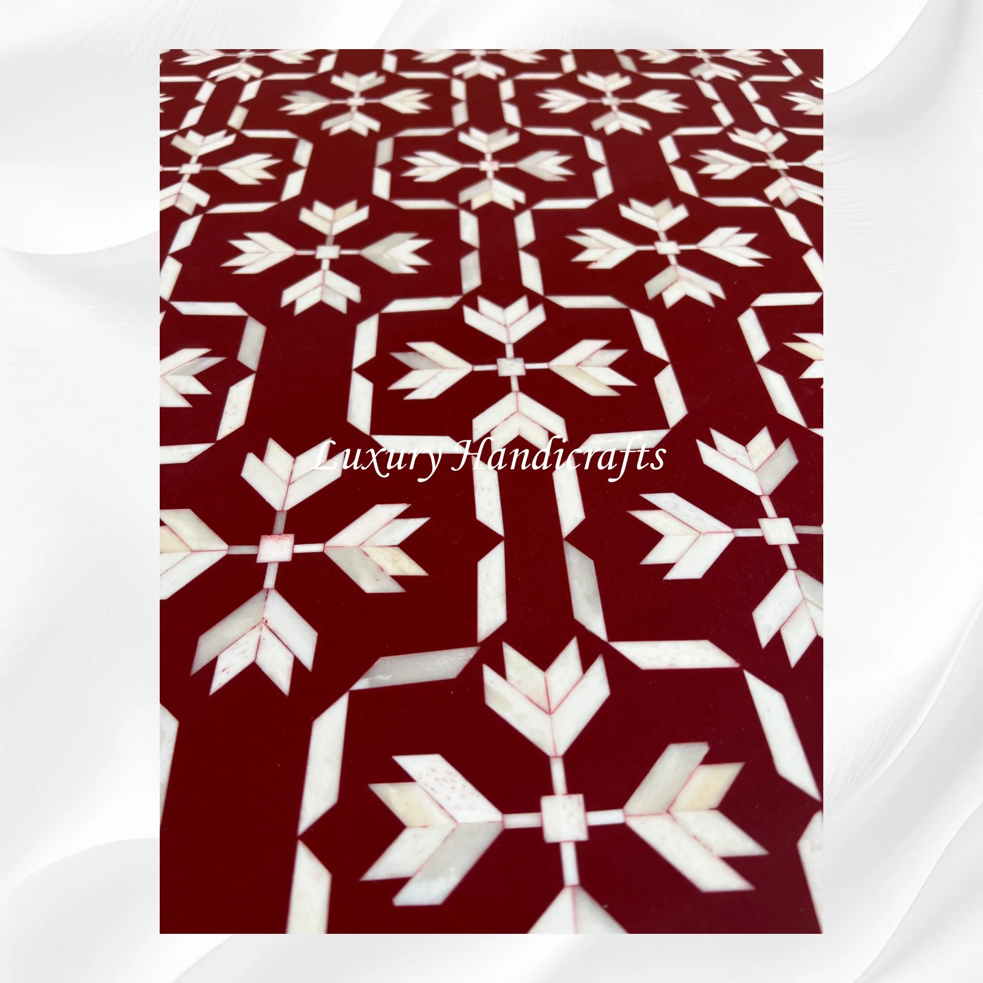 Bone Inlay Lotus Coffee Table Dark Red | Bone Inlay Tables