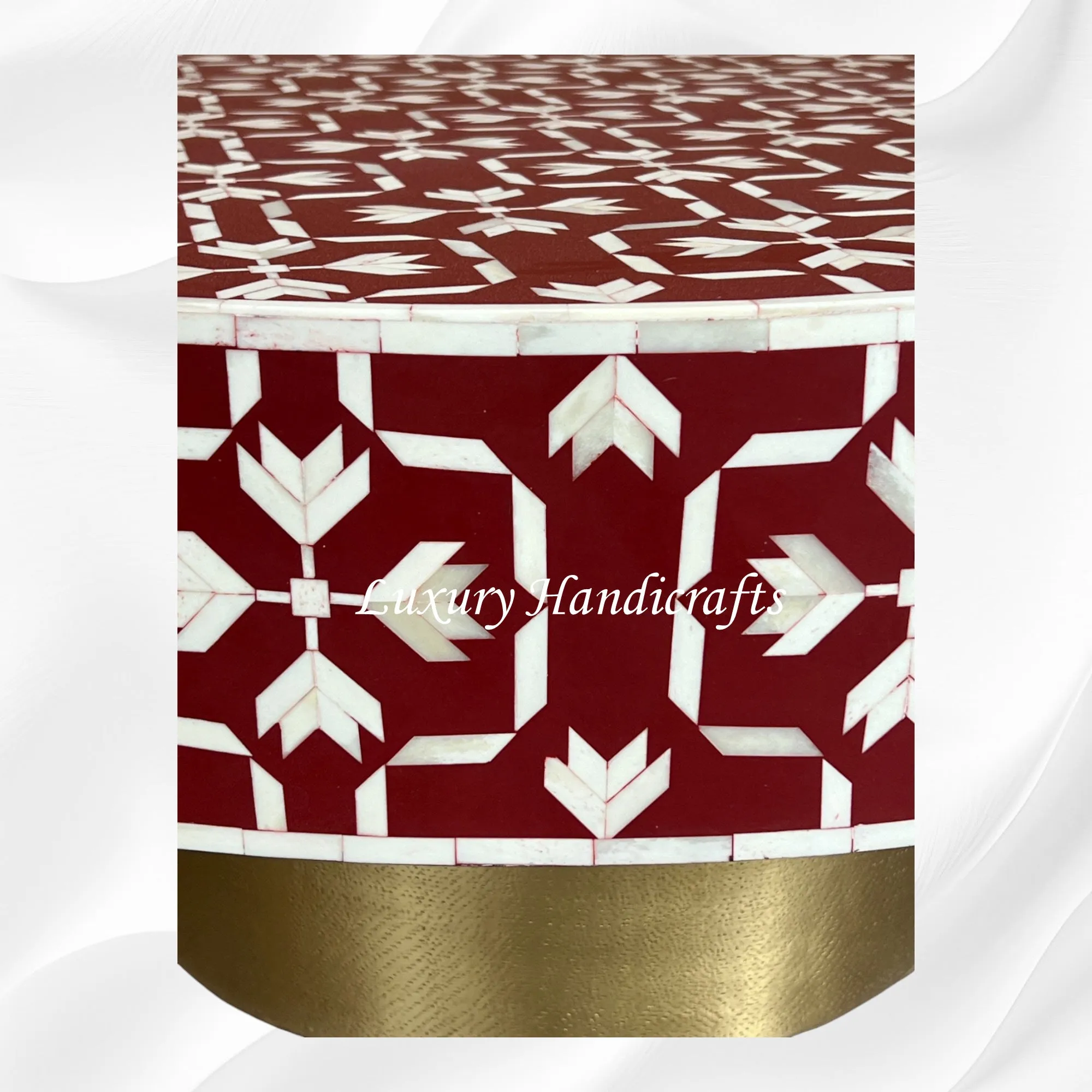 Bone Inlay Lotus Coffee Table Dark Red | Bone Inlay Tables