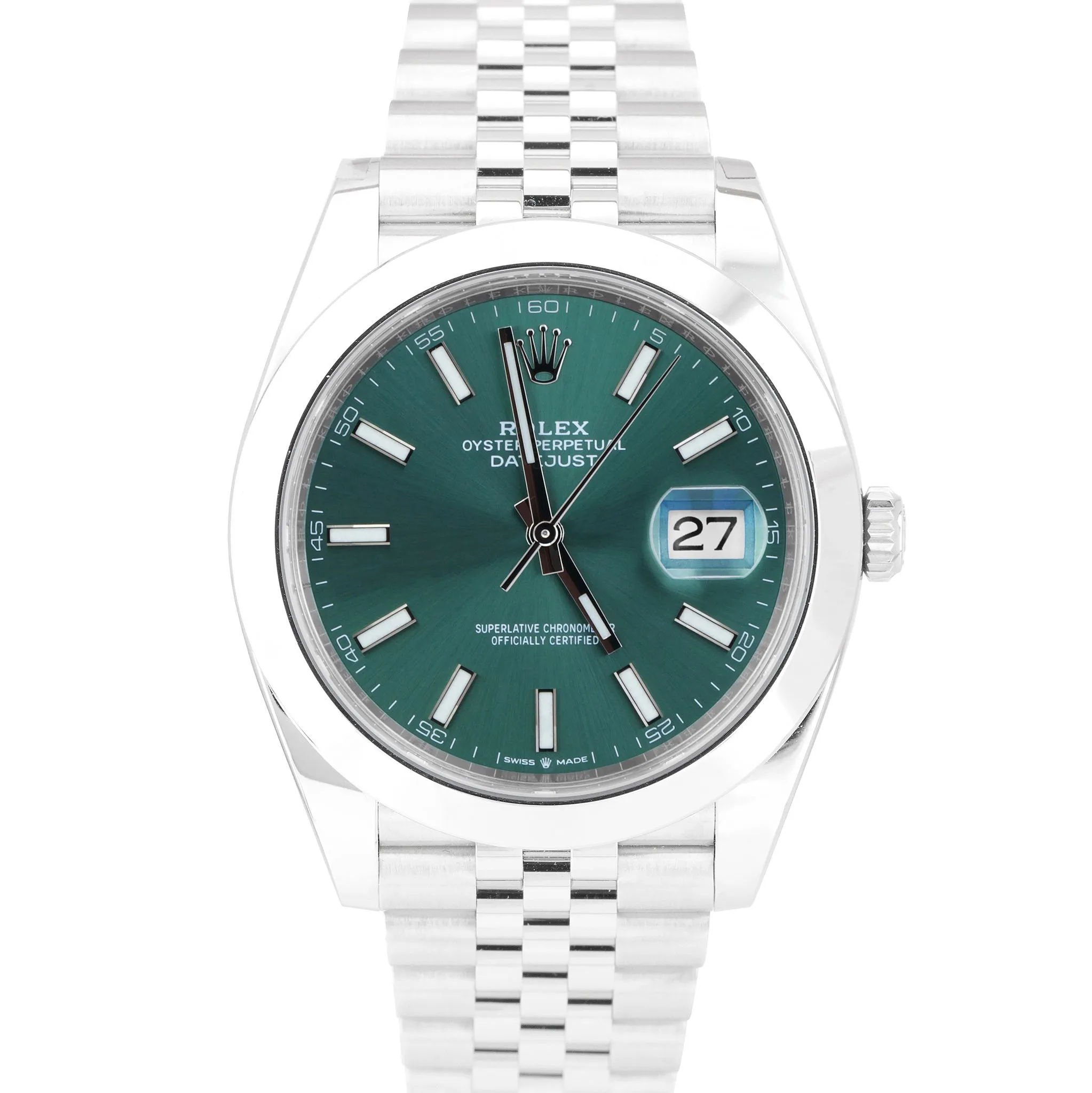 BRAND NEW 2023 Rolex DateJust 41 MINT GREEN Stainless Jubilee Watch 126300 B P