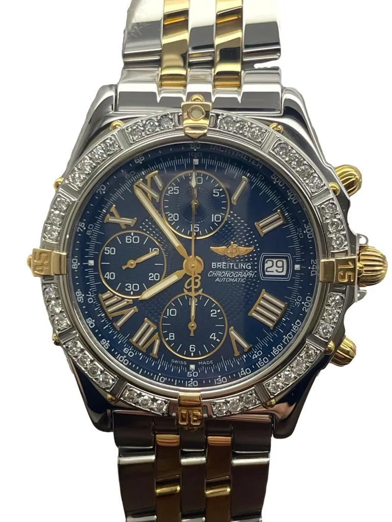 Breitling Crosswind 43mm Custom Diamond Bezel B13055 Blue Roman Dial Automatic Men's Watch