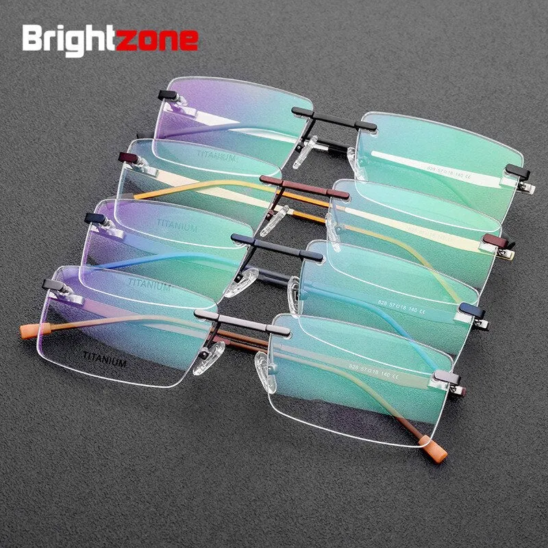 Brightzone Men's Eyeglasses Rimless Titanium Rectangular 828