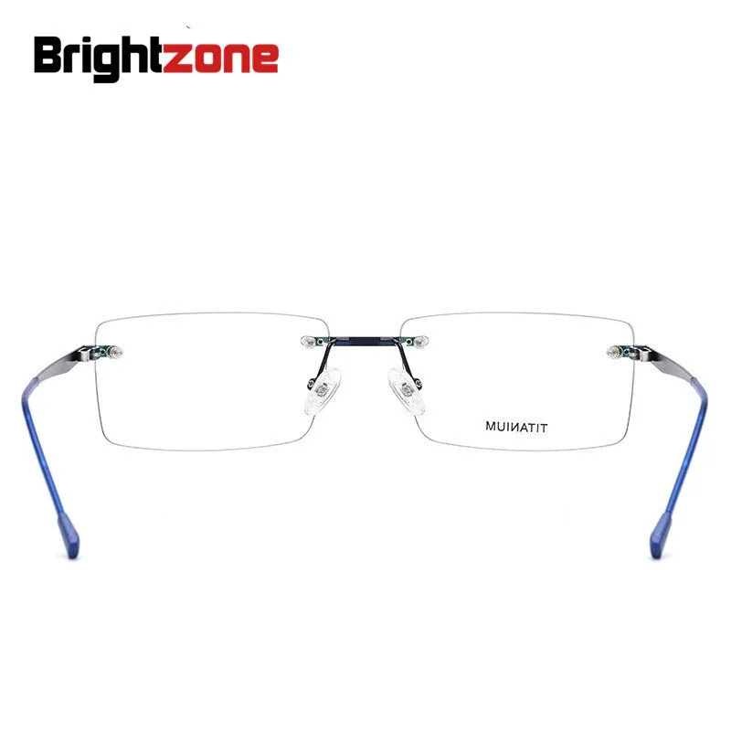 Brightzone Men's Eyeglasses Rimless Titanium Rectangular 828