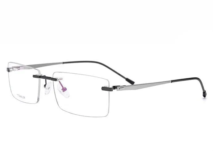 Brightzone Men's Eyeglasses Rimless Titanium Rectangular 828