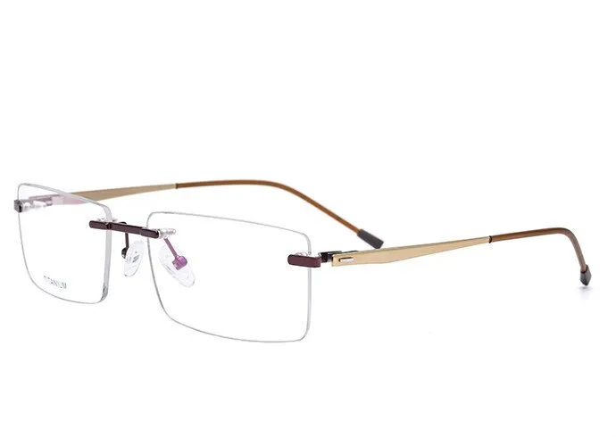 Brightzone Men's Eyeglasses Rimless Titanium Rectangular 828