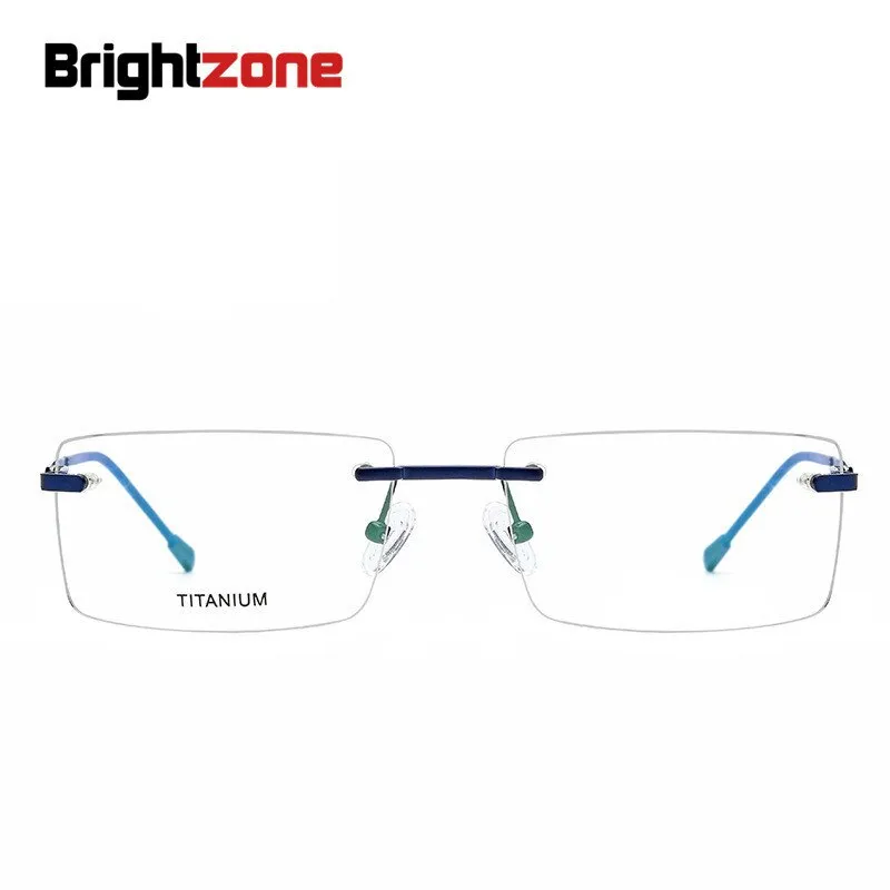 Brightzone Men's Eyeglasses Rimless Titanium Rectangular 828