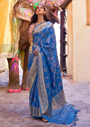 Cobalt Blue Handloom Weave Soft Banarasi Silk Saree