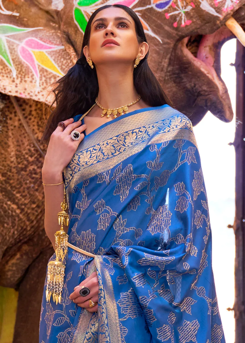 Cobalt Blue Handloom Weave Soft Banarasi Silk Saree