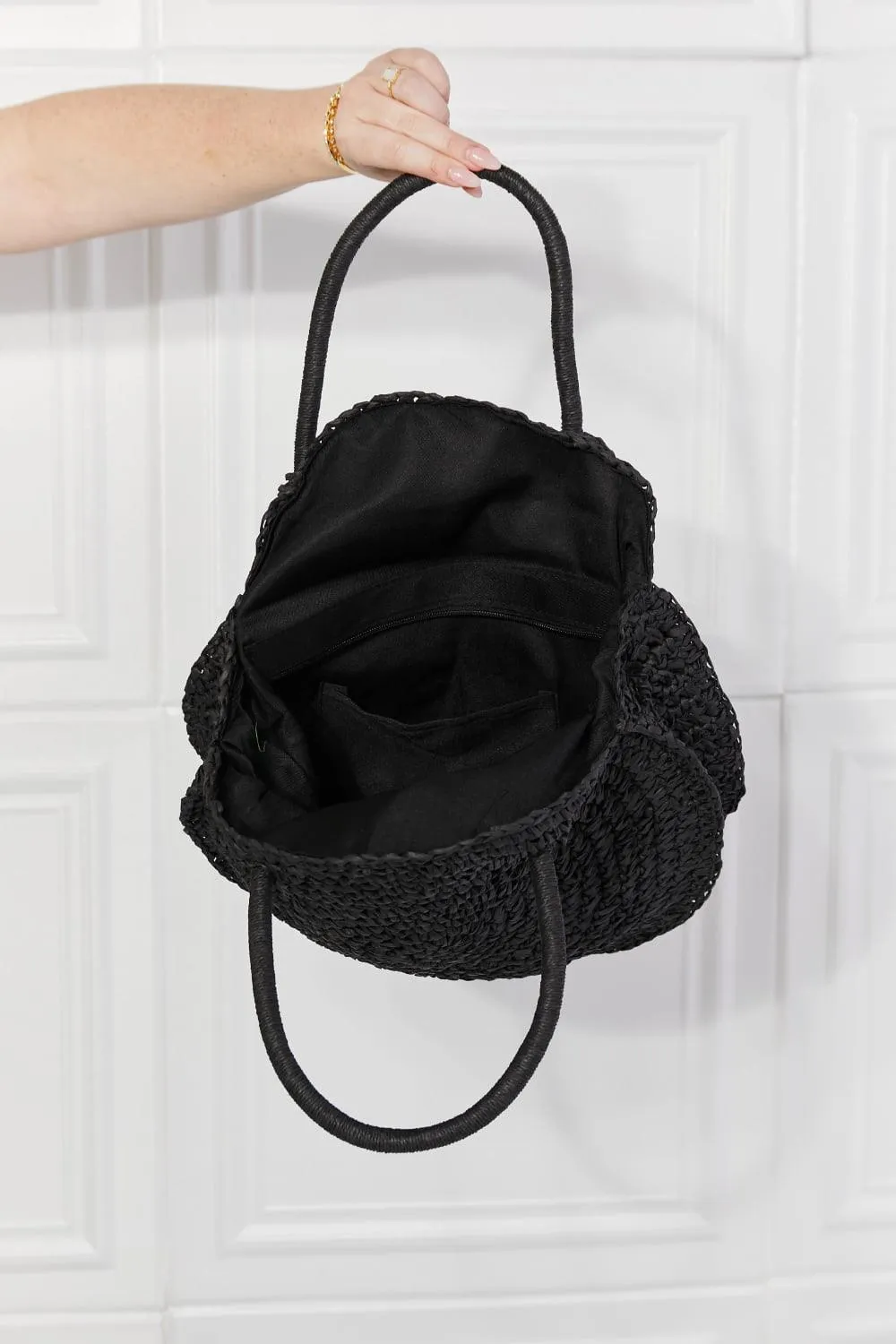 Date Night Straw Rattan Handbag in Black