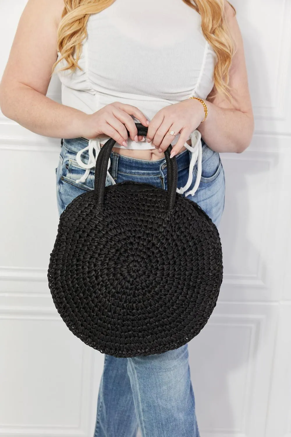 Date Night Straw Rattan Handbag in Black