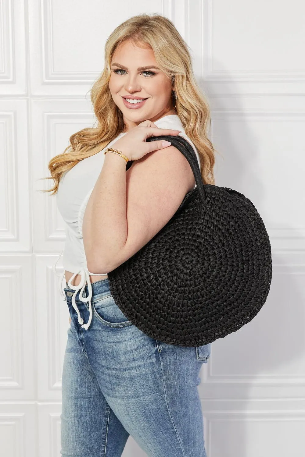 Date Night Straw Rattan Handbag in Black