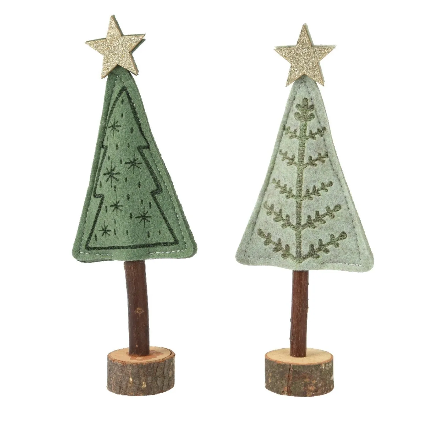 Decoris 20cm Green Felt Tree with Wooden Base Ornament (Choice of 2)