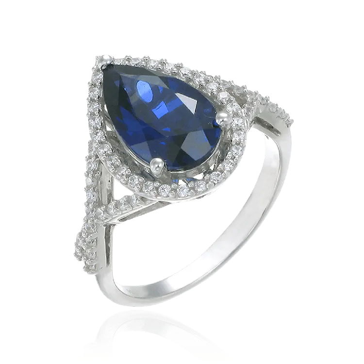 Elegant Teardrop Ring with Blue Sapphire