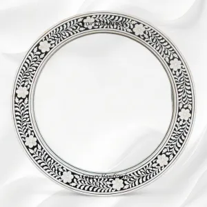 Embossed Bone Inlay Floral Mirror Round