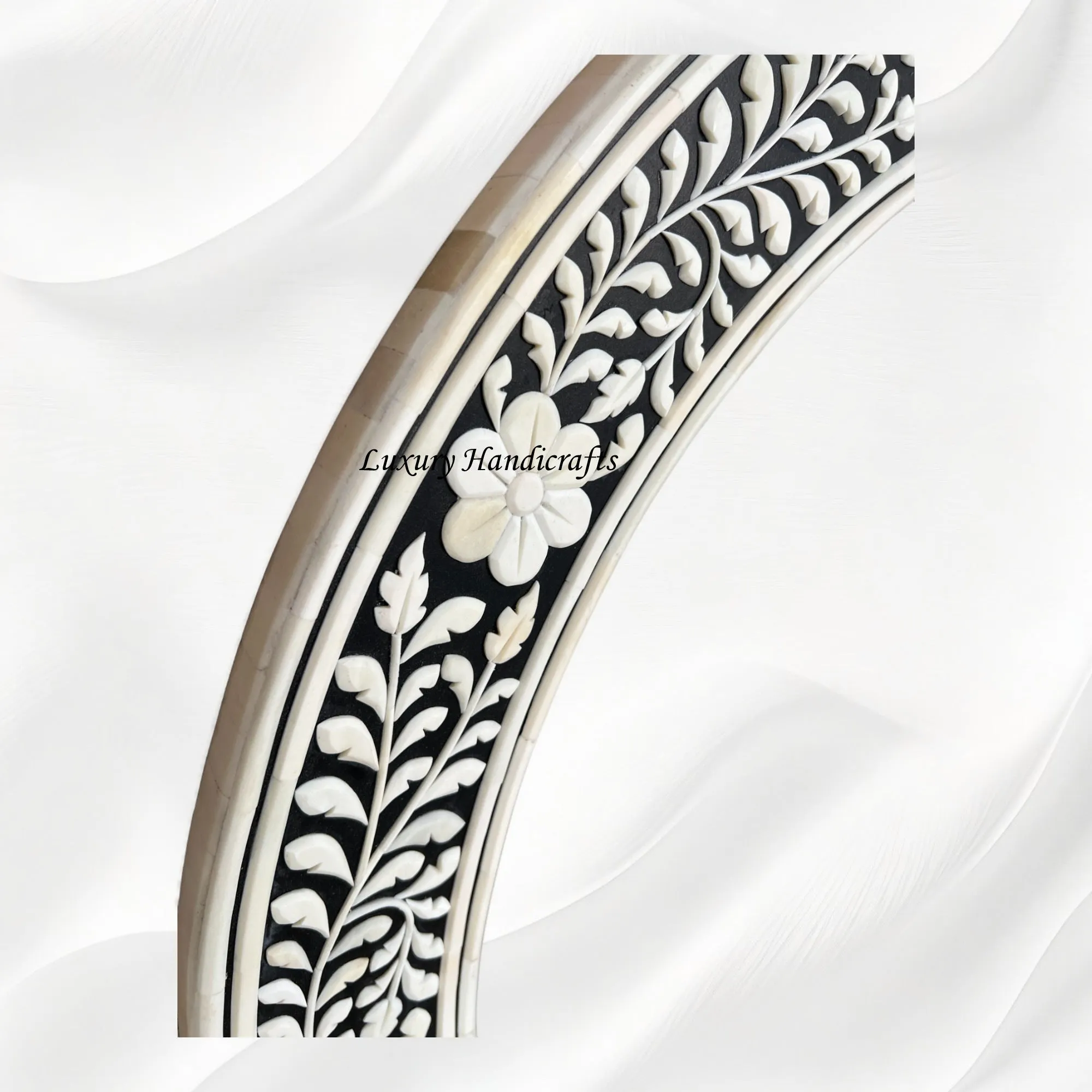 Embossed Bone Inlay Floral Mirror Round