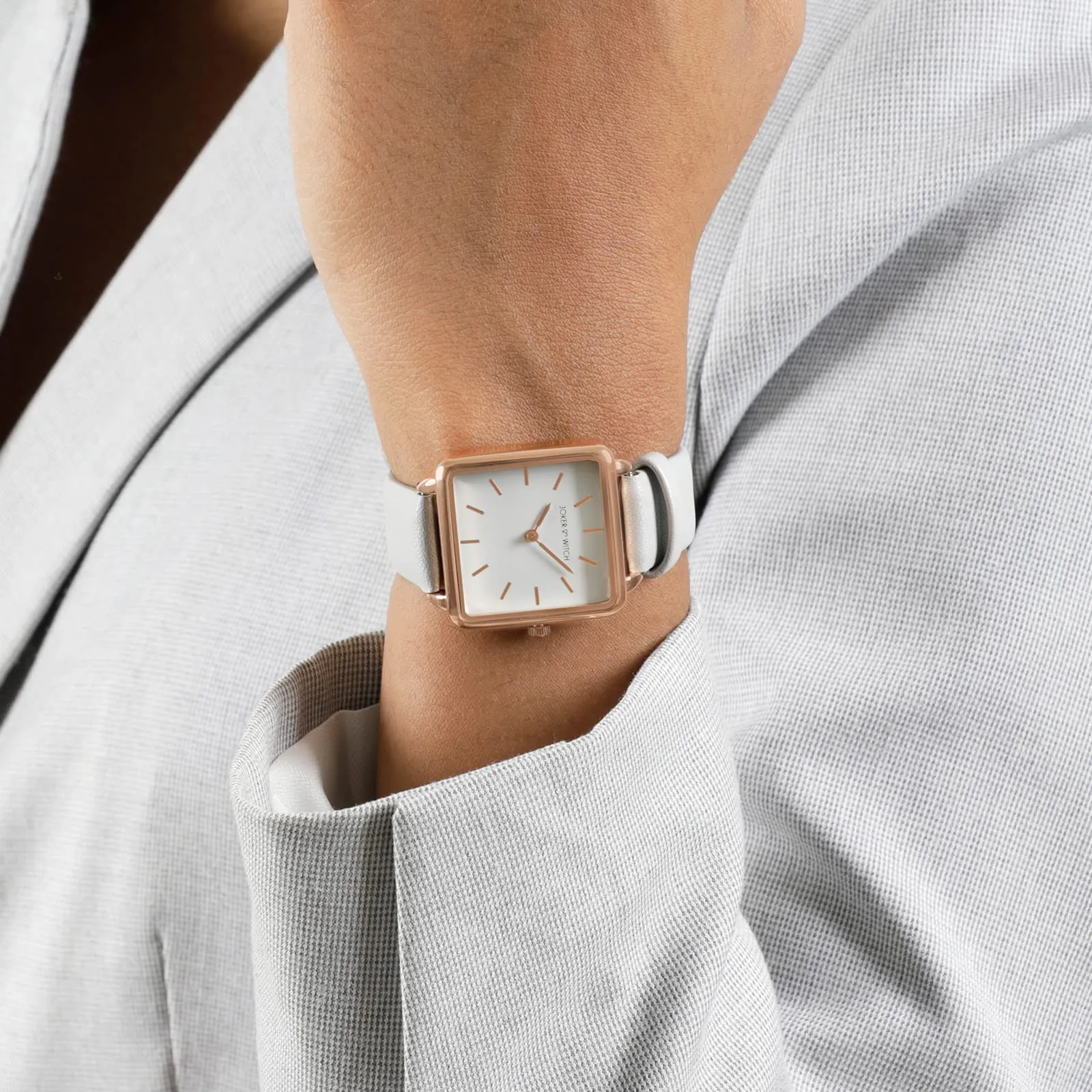 Emily Square White Dial Grey Strap Watch