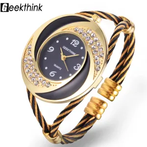 GEEKTHINK 2017 Brand Rhinestone Whirlwind Design Metal Weave Clock female Dress Girls Bracelet Bangle Quartz Casual watch women