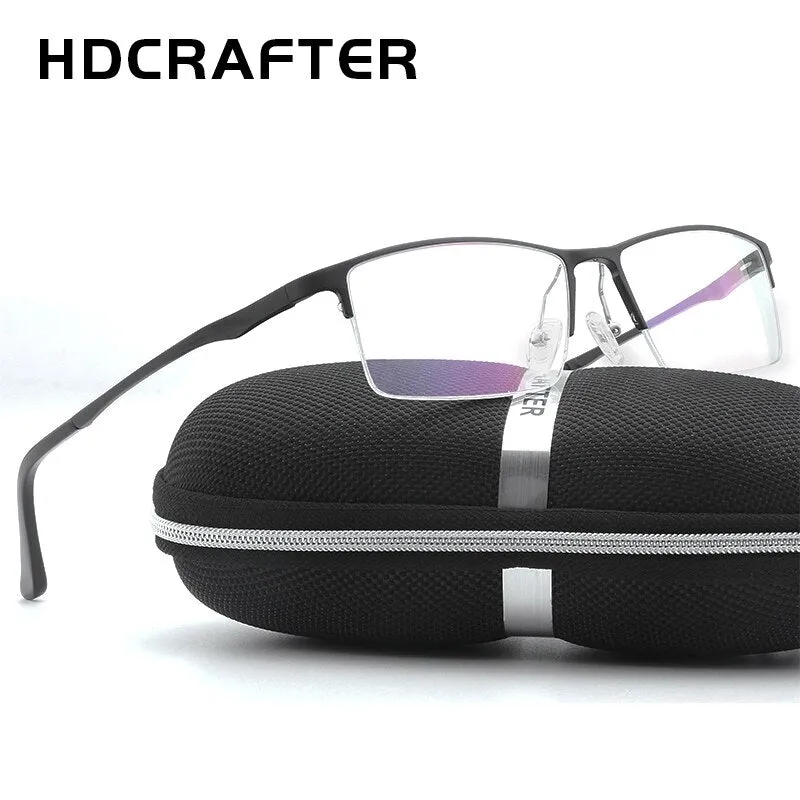 Hdcrafter Men's Semi Rim Rectangular Alloy Frame Eyeglasses Lp6263