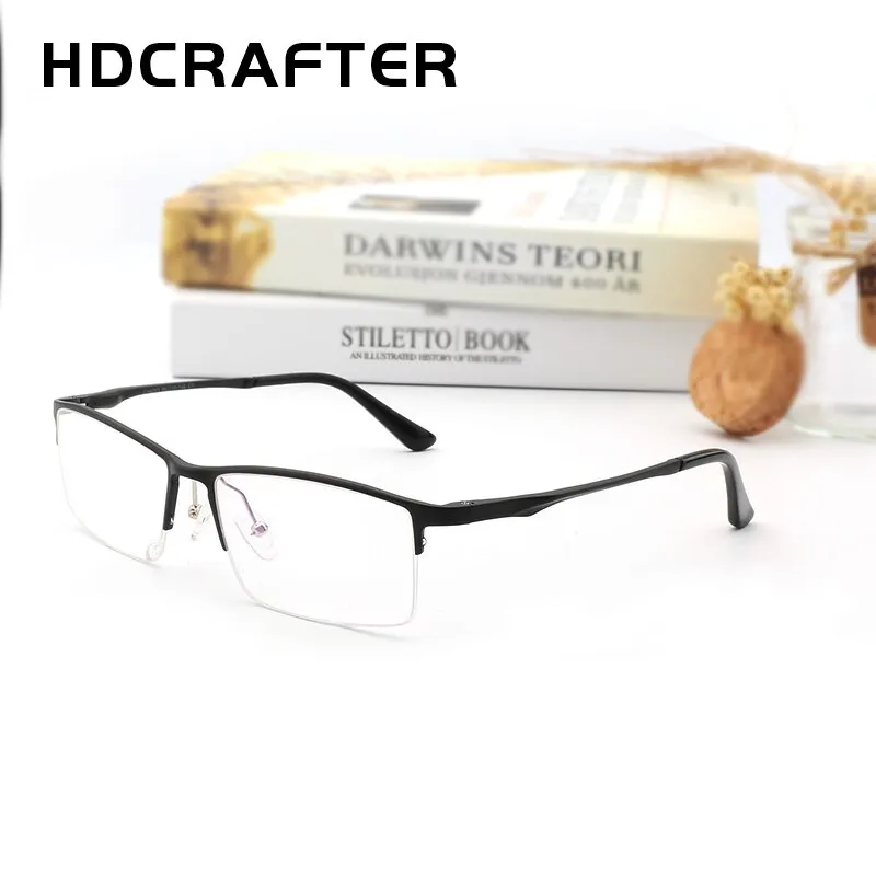 Hdcrafter Men's Semi Rim Rectangular Alloy Frame Eyeglasses Lp6263