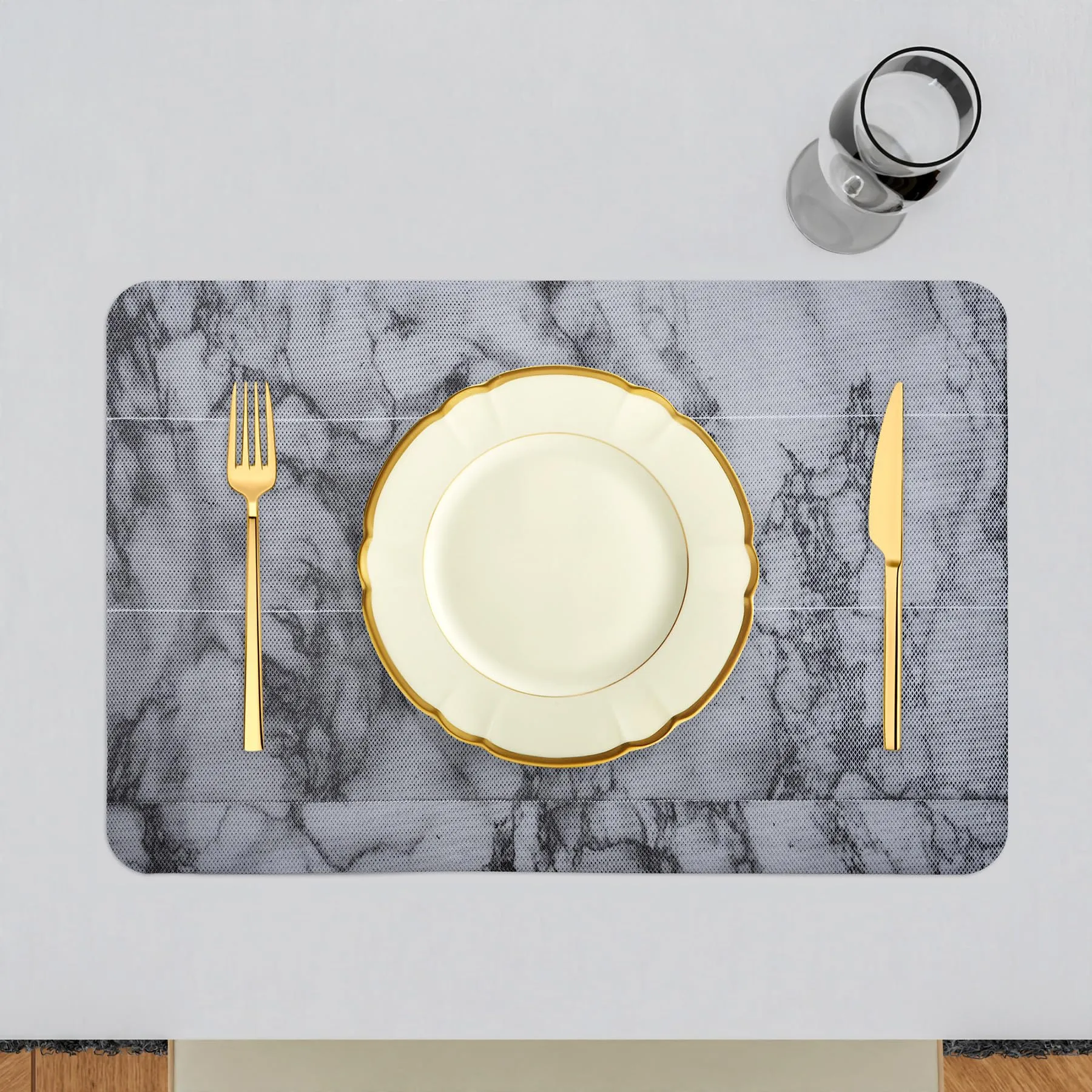 Heart Home Placemat | Placemats for Dining Room | Anti-Slip Table Mat Set | Placemats for Kitchen Table | Dining Table Placemats | Marble Placemat | 6 Piece Set | Gray