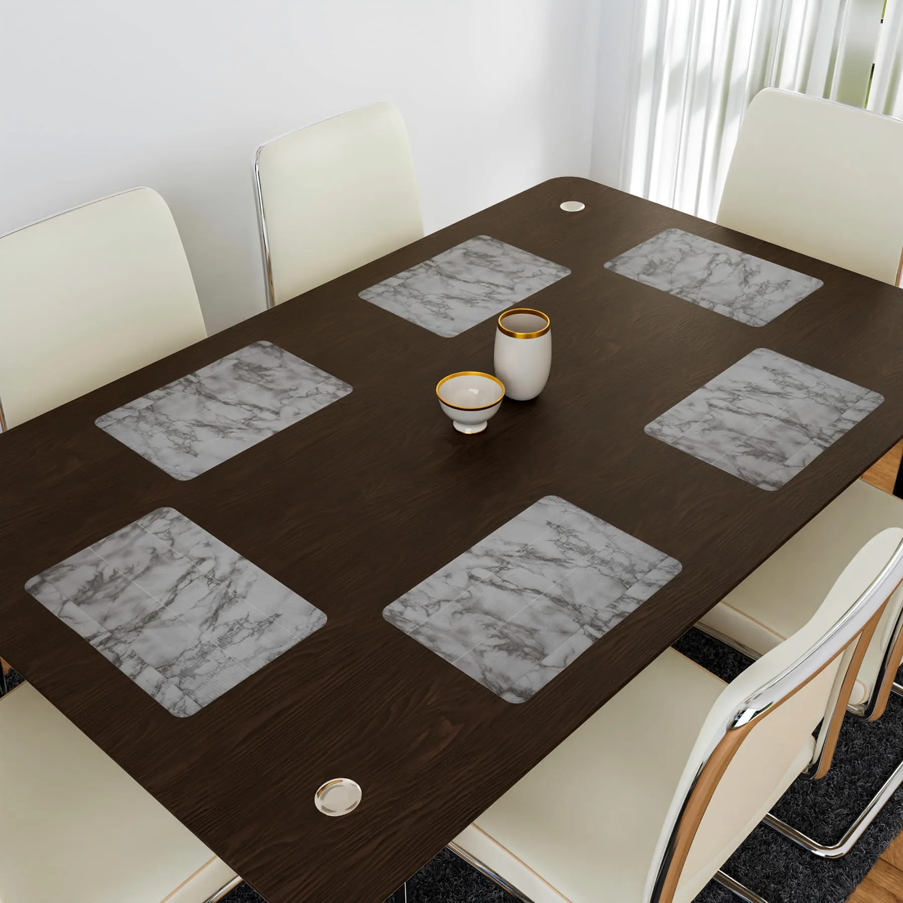 Heart Home Placemat | Placemats for Dining Room | Anti-Slip Table Mat Set | Placemats for Kitchen Table | Dining Table Placemats | Marble Placemat | 6 Piece Set | Gray