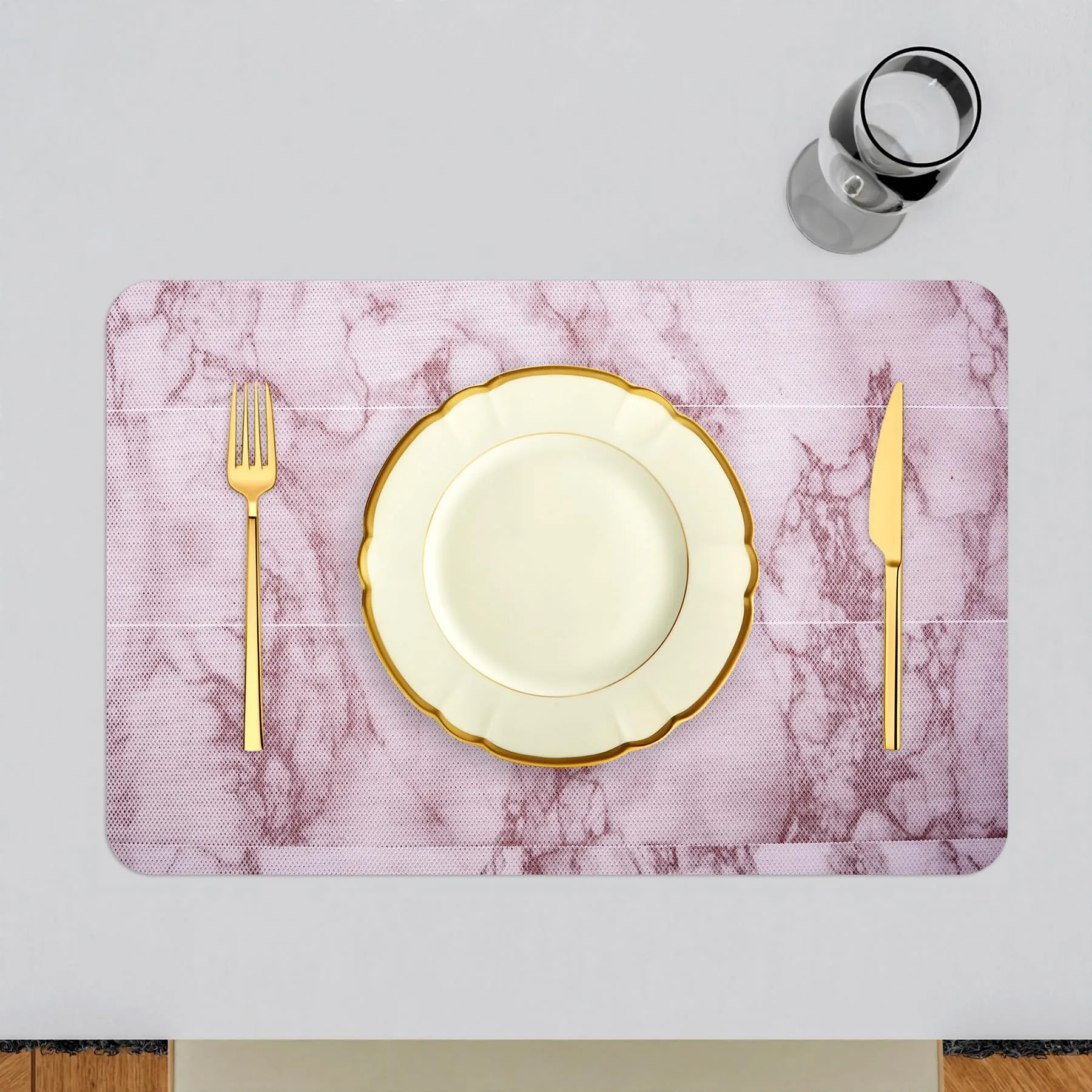 Heart Home Placemat | Placemats for Dining Room | Anti-Slip Table Mat Set | Placemats for Kitchen Table | Dining Table Placemats | Marble Placemat | 6 Piece Set | Pink