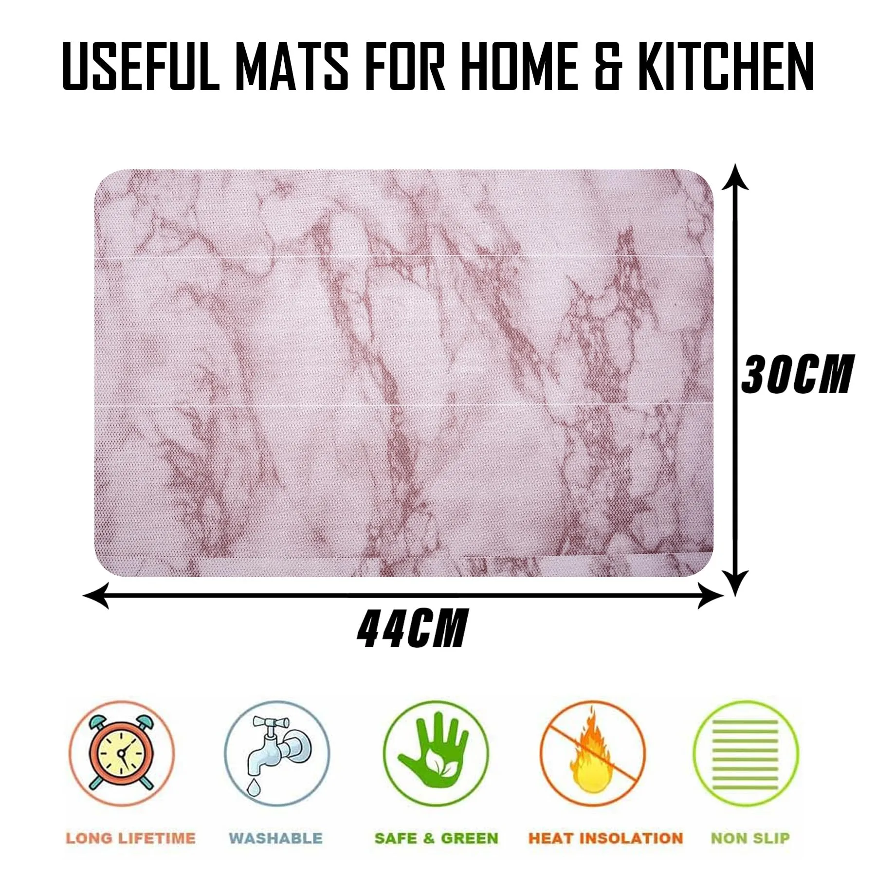 Heart Home Placemat | Placemats for Dining Room | Anti-Slip Table Mat Set | Placemats for Kitchen Table | Dining Table Placemats | Marble Placemat | 6 Piece Set | Pink